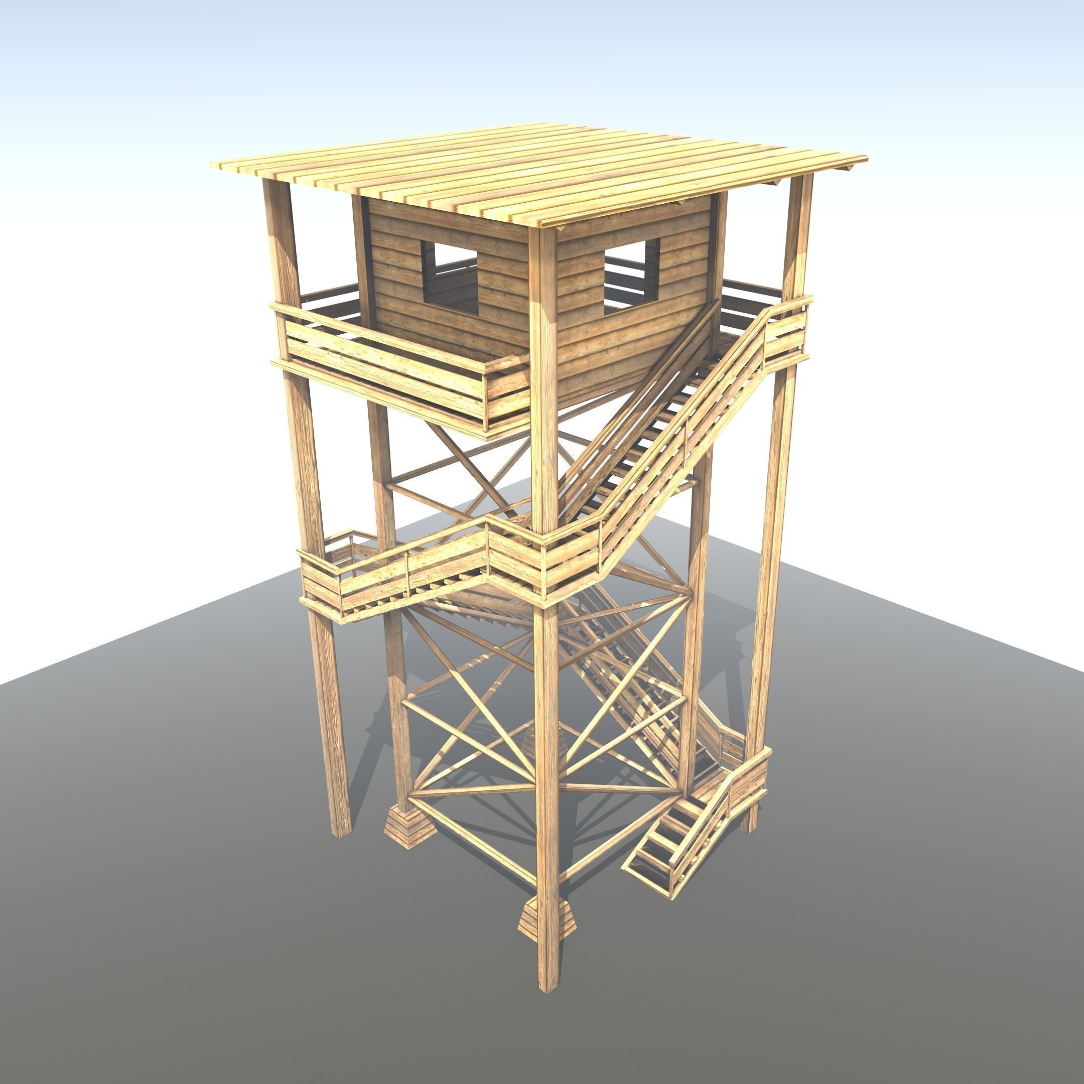 Watch Tower made of Wood Low-poly 3D model_7