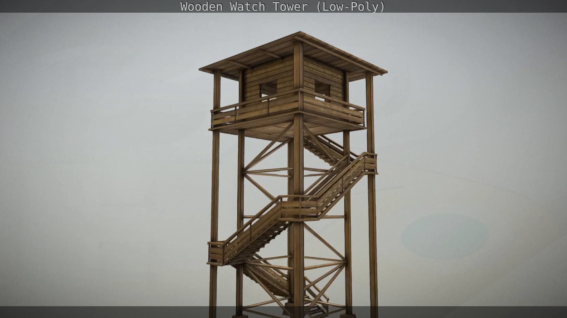 Watch Tower made of Wood Low-poly 3D model_36
