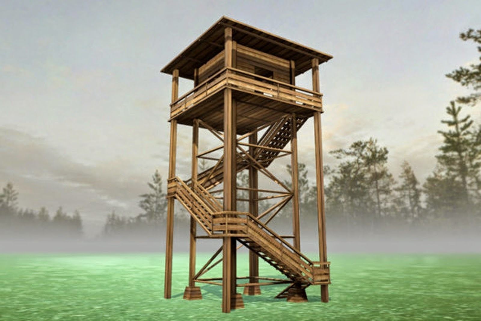 Watch Tower made of Wood Low-poly 3D model_9