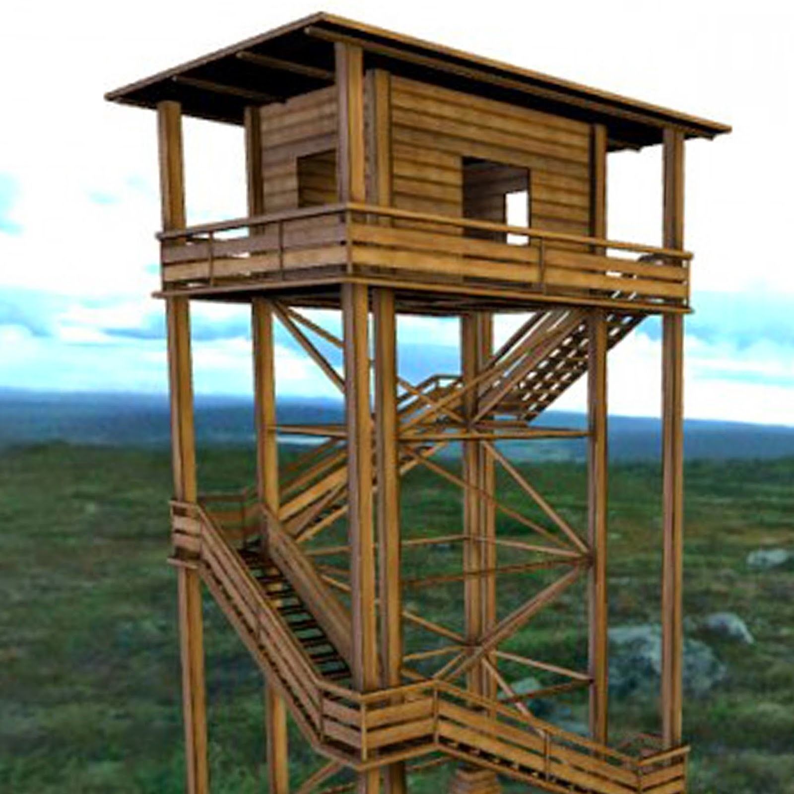 Watch Tower made of Wood Low-poly 3D model_10