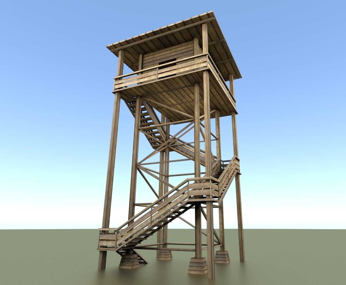 Watch Tower made of Wood Low-poly 3D model_12