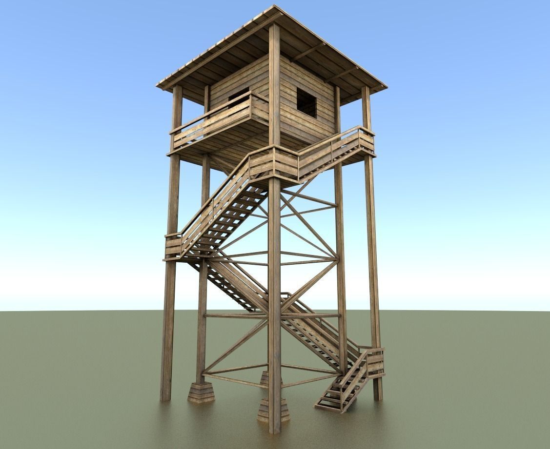 Watch Tower made of Wood Low-poly 3D model_3