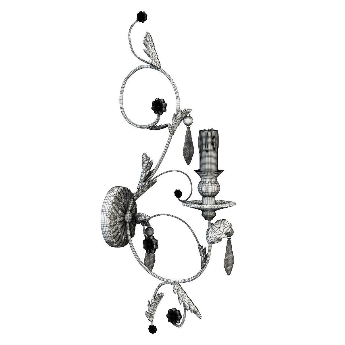 Candle wrought iron wall sconce 3D model_3