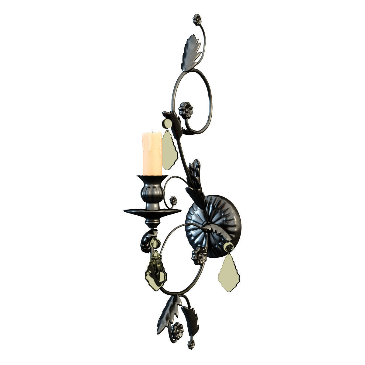 Candle wrought iron wall sconce 3D model_2