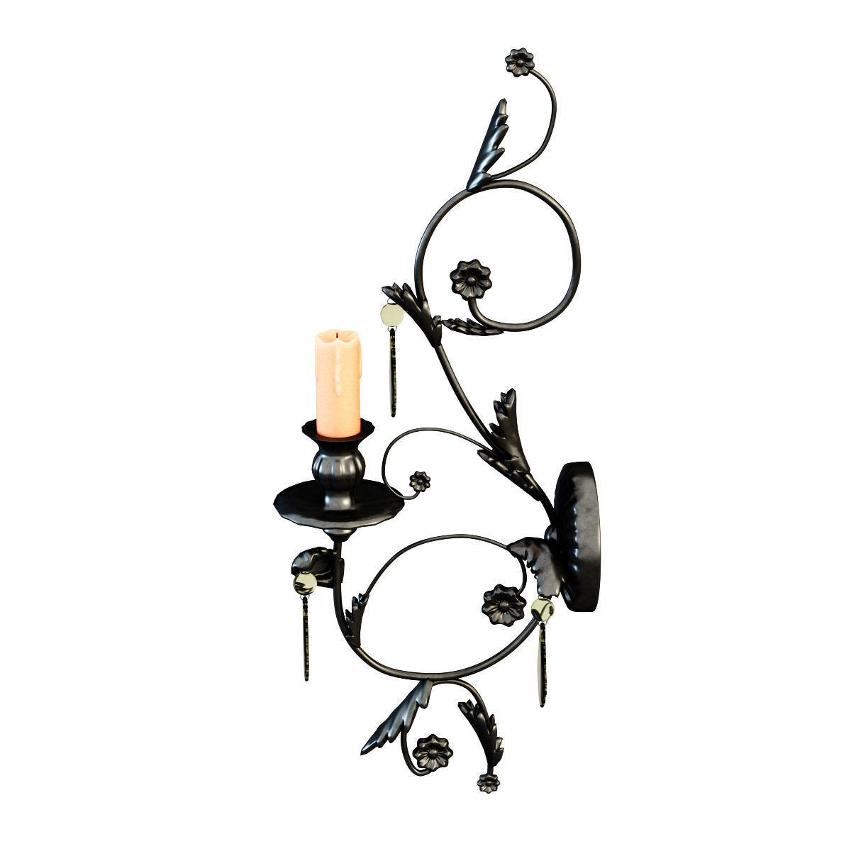 Candle wrought iron wall sconce 3D model_1