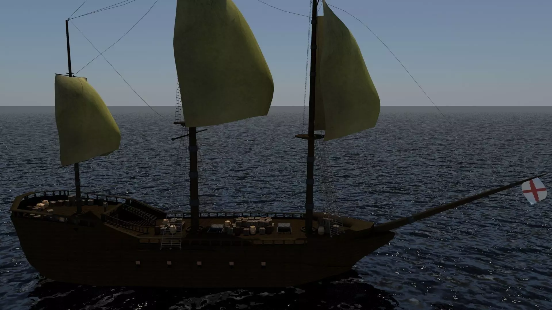 Colonial Ship Low-poly 3D model_0