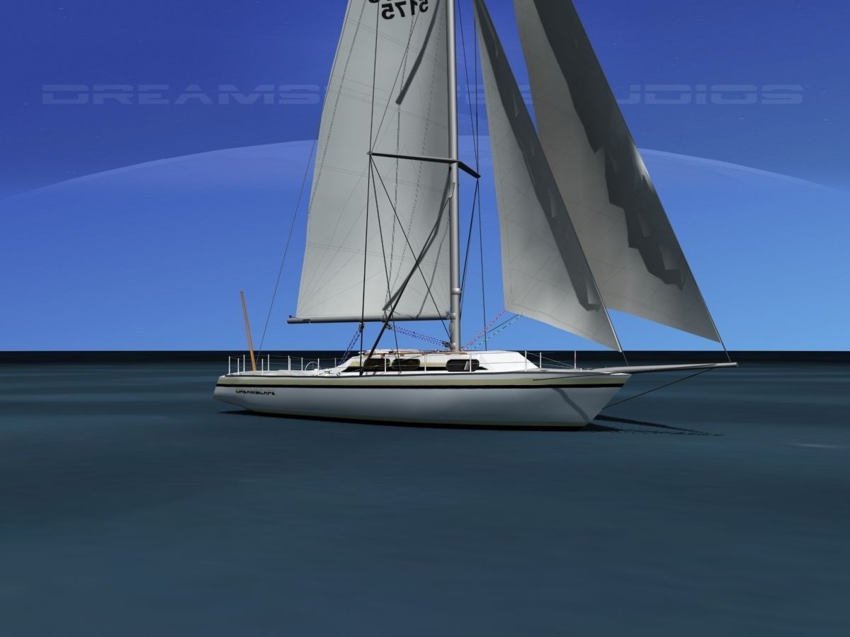 34 Ft Cutter Sailboat  3D model_1