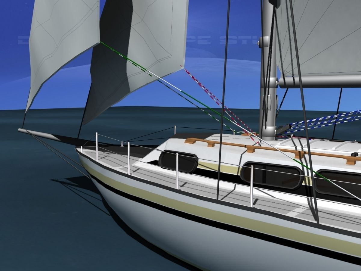 34 Ft Cutter Sailboat  3D model_12