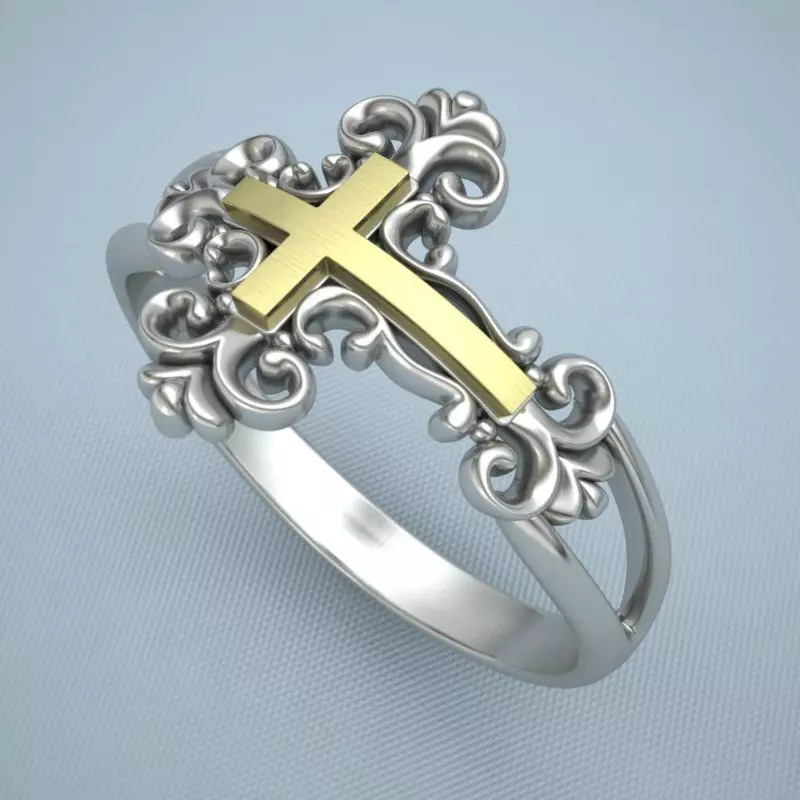 R christian cross ring 3D print model_0