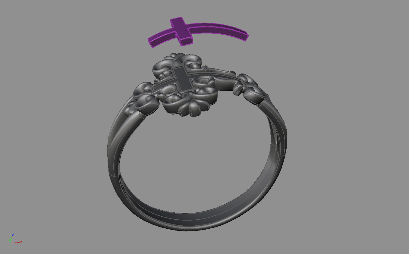R christian cross ring 3D print model_4