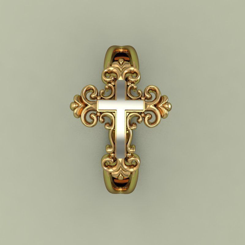 R christian cross ring 3D print model_2