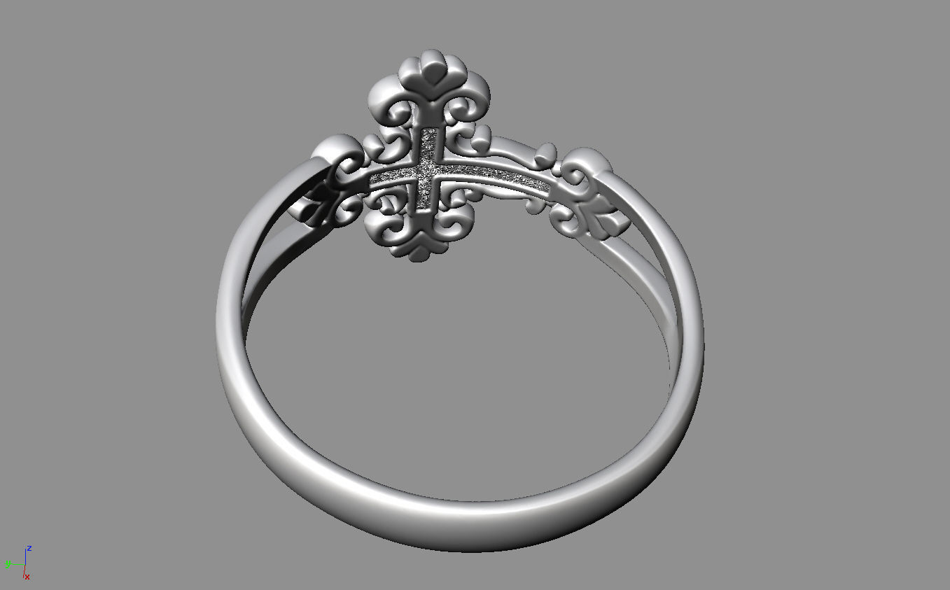 R christian cross ring 3D print model_5