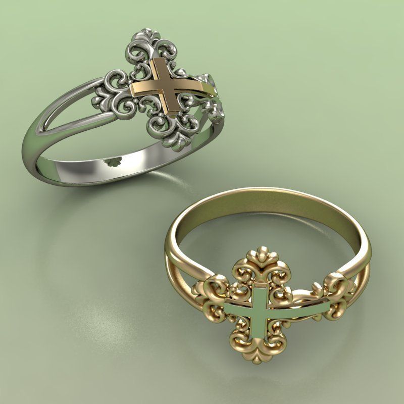 R christian cross ring 3D print model_3