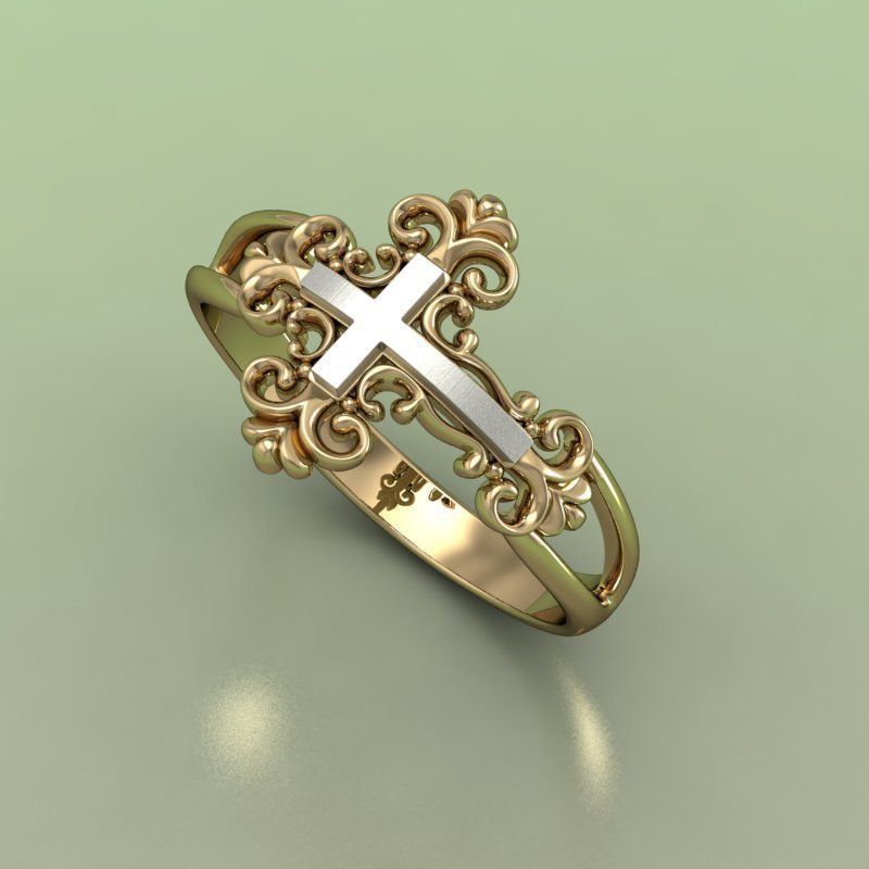 R christian cross ring 3D print model_1