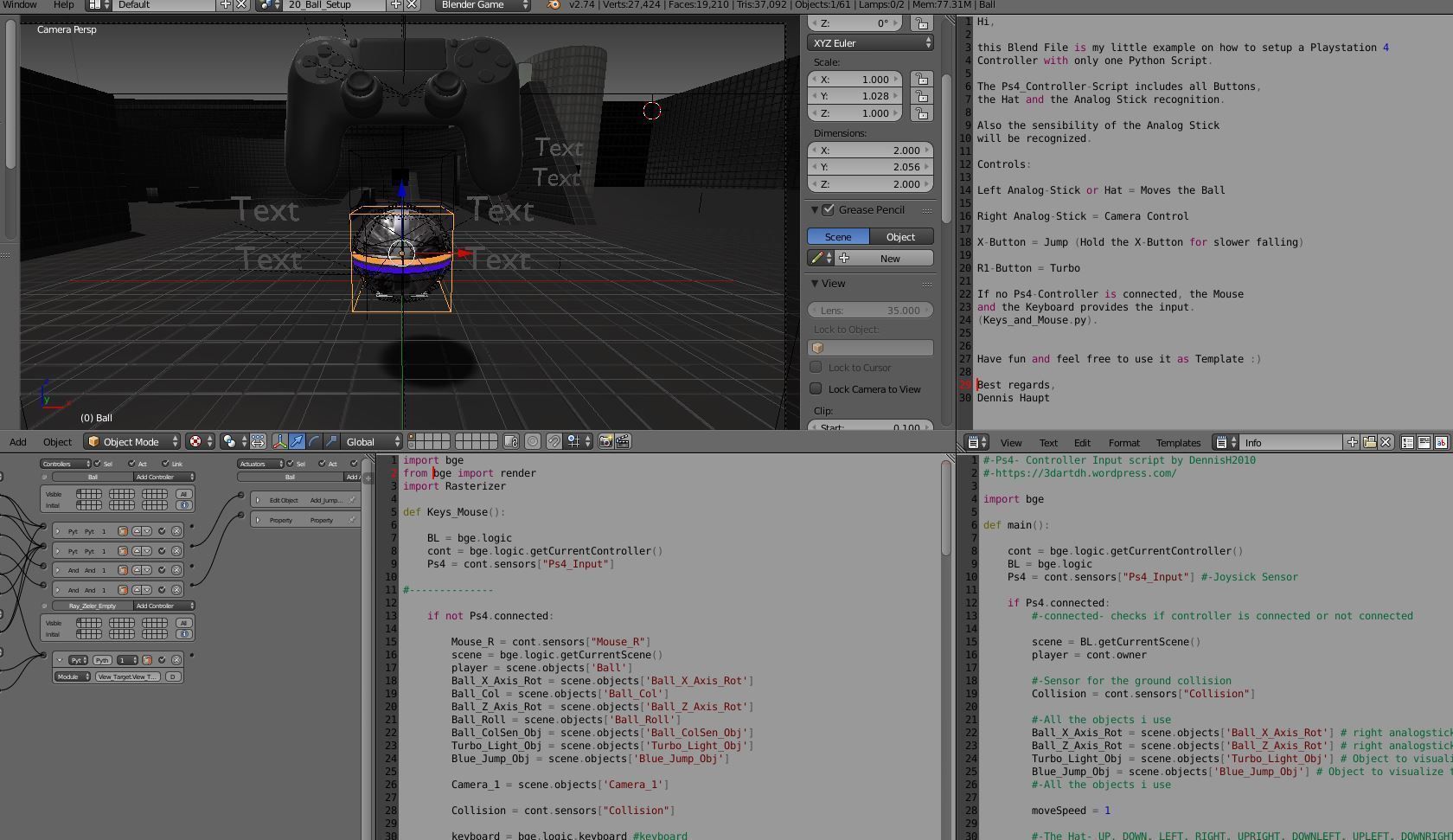 Blender Game Engine PS4 Controller Python Script Free low-poly 3D model_5