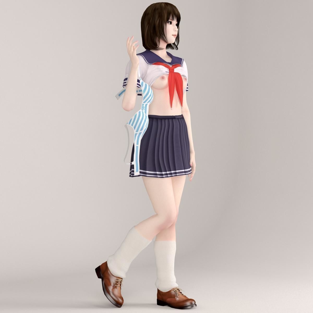 Mariko schoolgirl pose 05 3D model_3