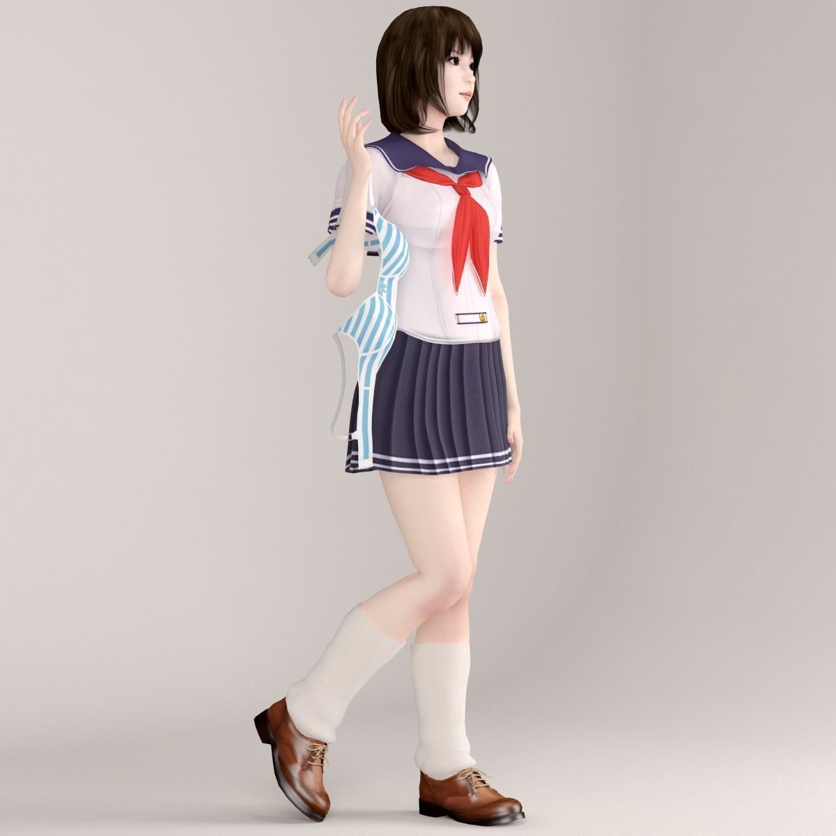 Mariko schoolgirl pose 05 3D model_2