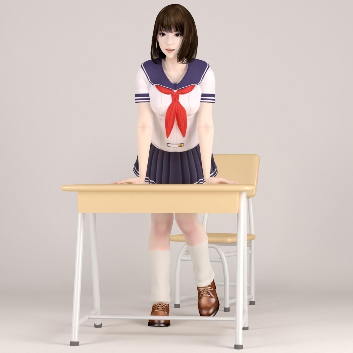 Mariko schoolgirl pose 06 3D model_1