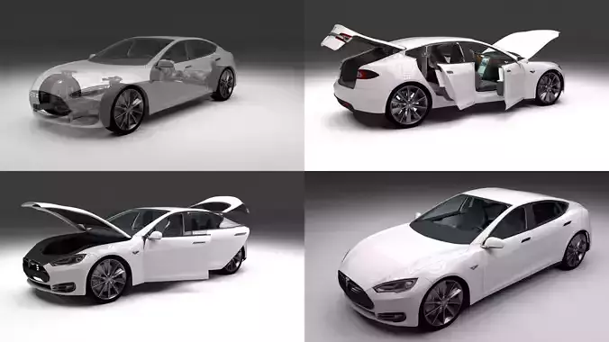 Tesla Model S with chassis and interior 3D model