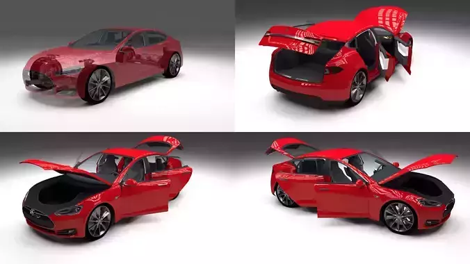 Tesla Model S with chassis and interior red