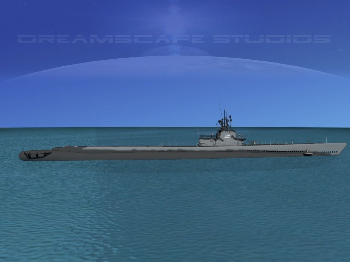 Gato Class Submarine SS230 USS Finback 3D model rigged CGTrader