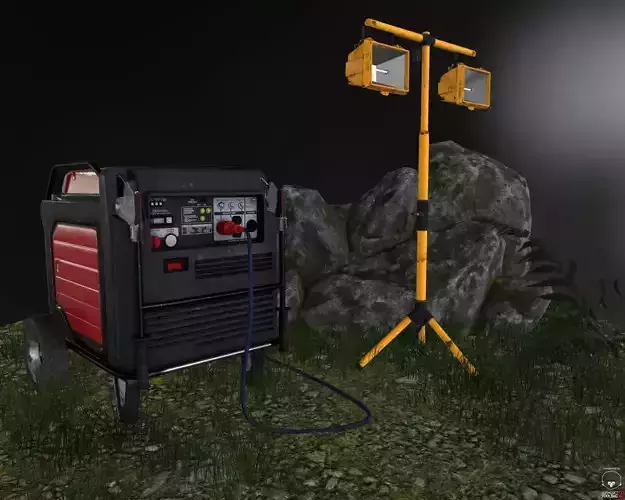 Generator and spotlight Low-poly 3D model