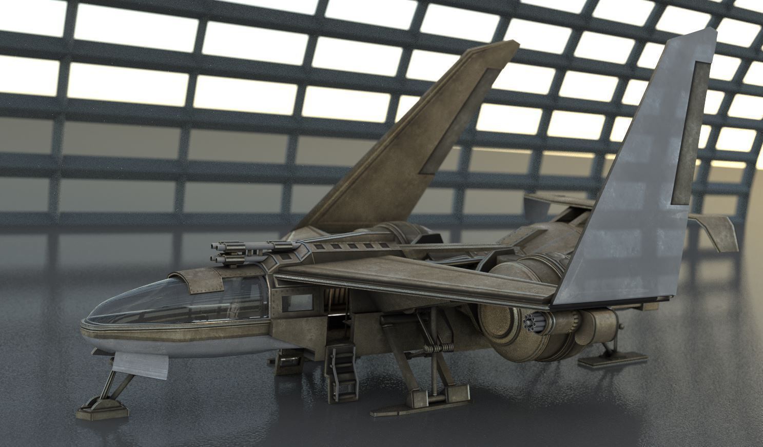 Futuristic Combat Jet Rigged Free low-poly 3D model_3
