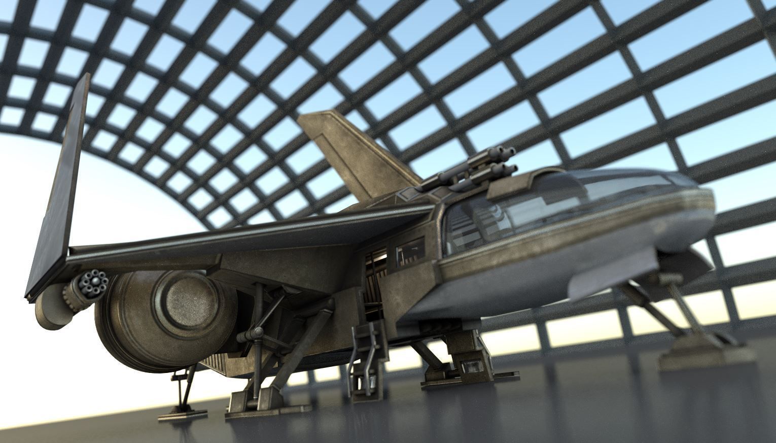 Futuristic Combat Jet Rigged Free low-poly 3D model_8