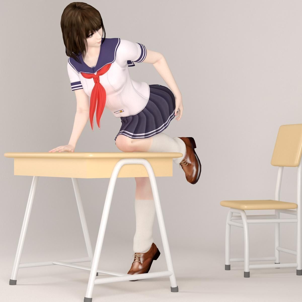 Mariko schoolgirl pose 07 3D model_2