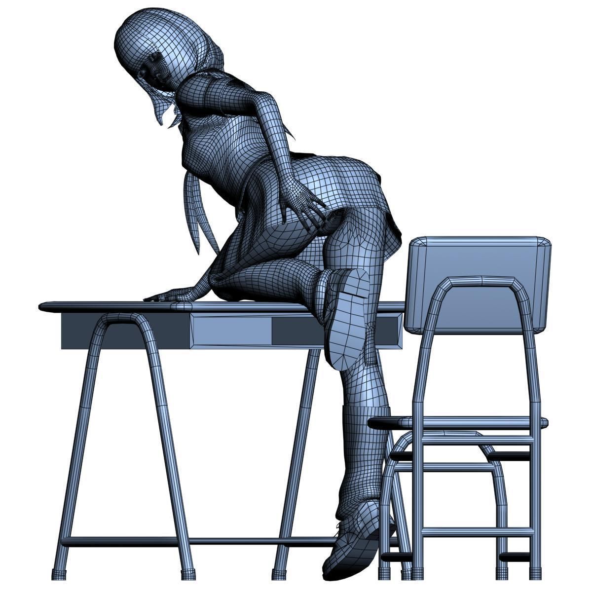 Mariko schoolgirl pose 07 3D model_13