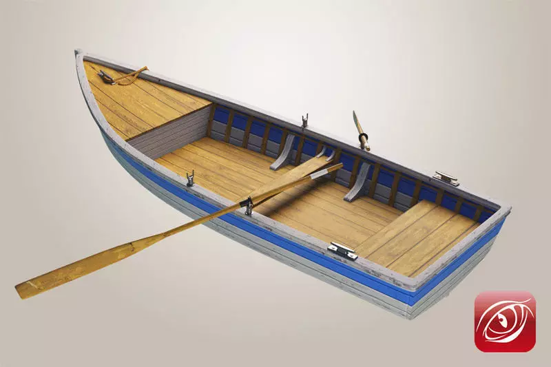 Boat A wooden with two paddles 3D model