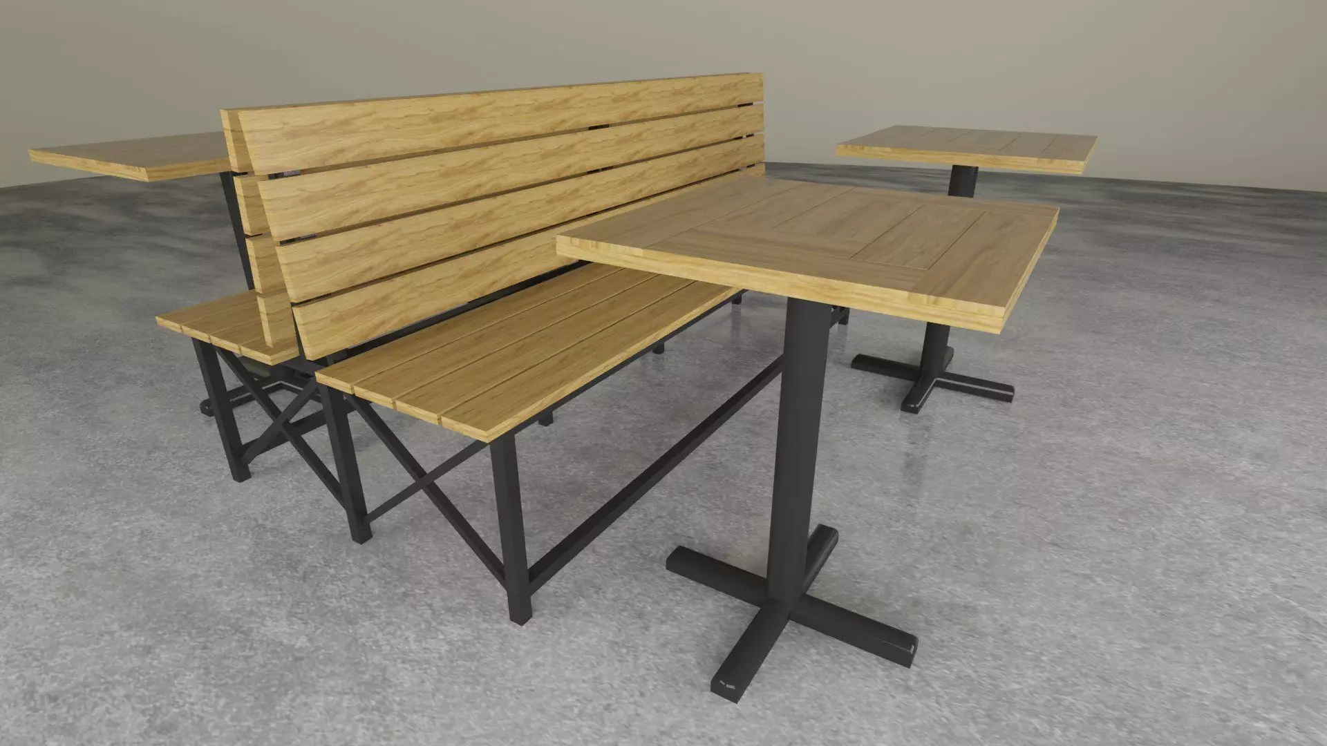 Wood and Steel bench and table Free low-poly 3D model