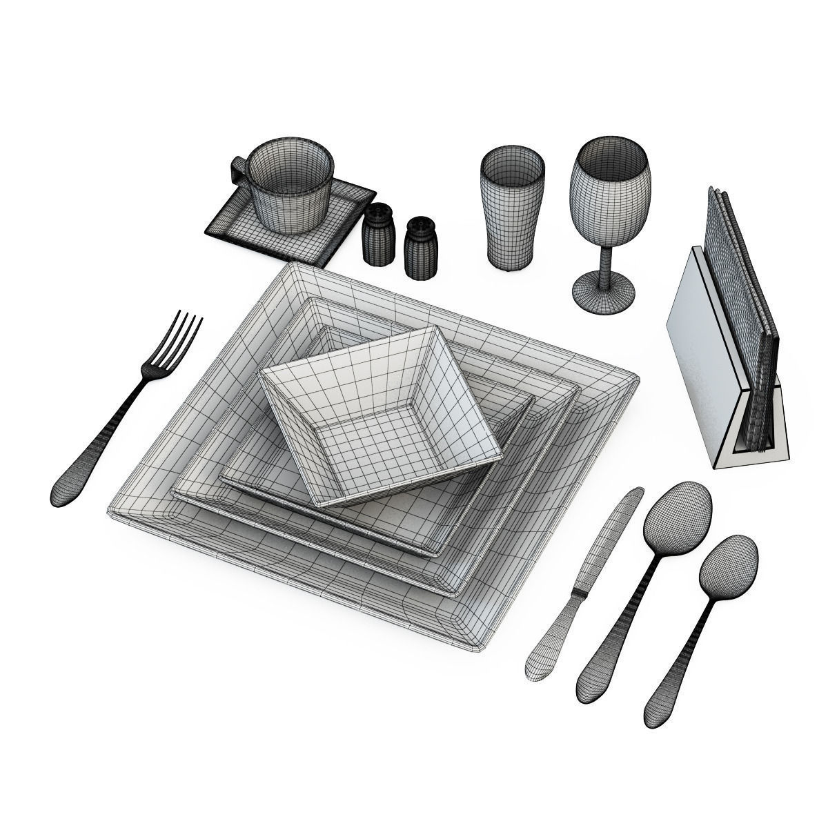 Laying set of plates and silverware 3D model_3