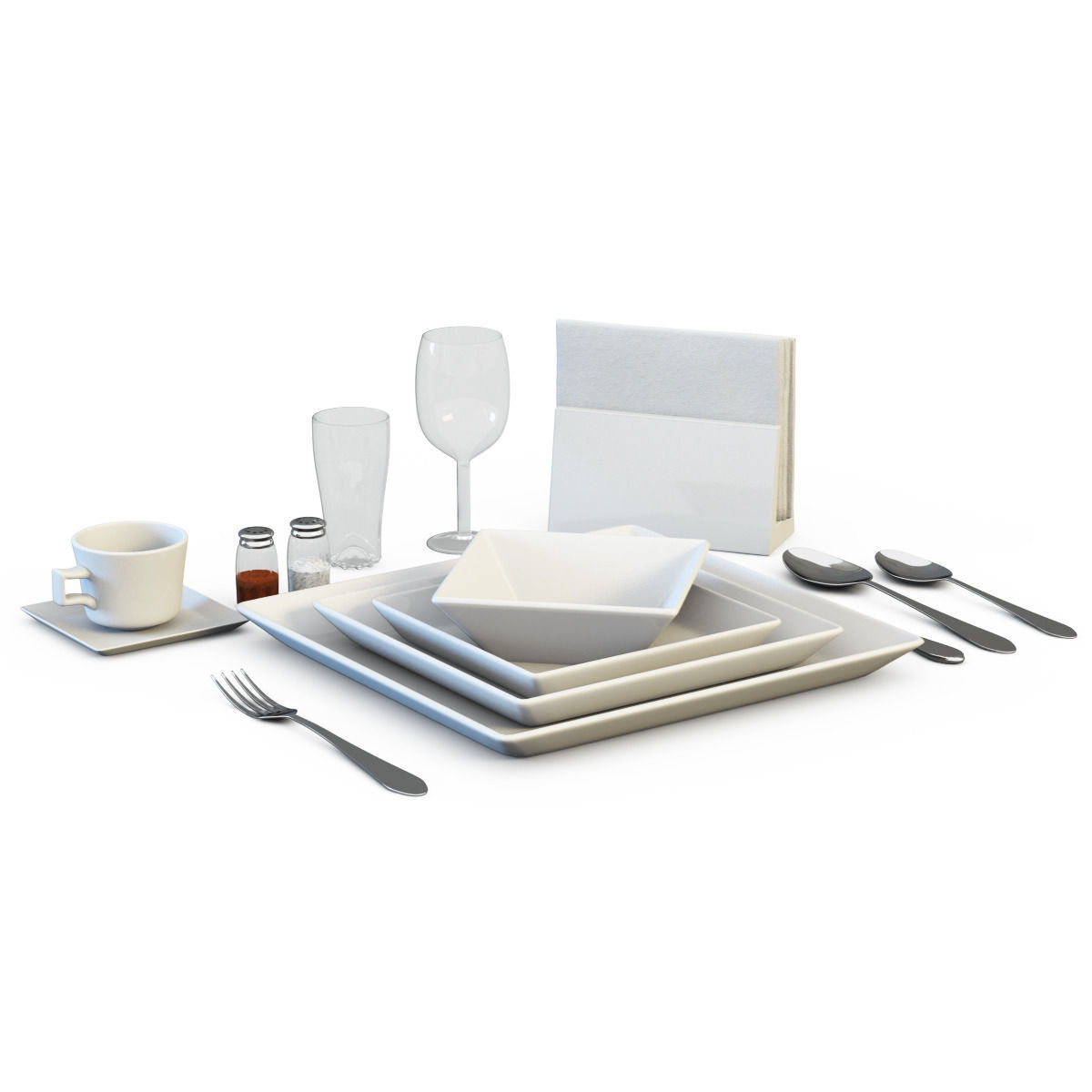 Laying set of plates and silverware 3D model_1
