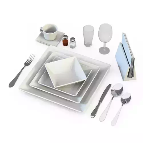 Laying set of plates and silverware 3D model