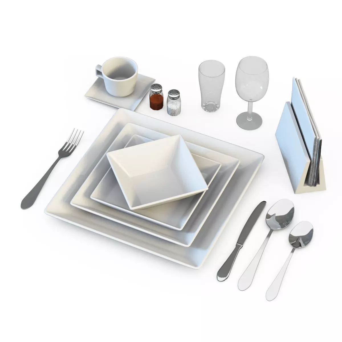 Laying set of plates and silverware 3D model_0