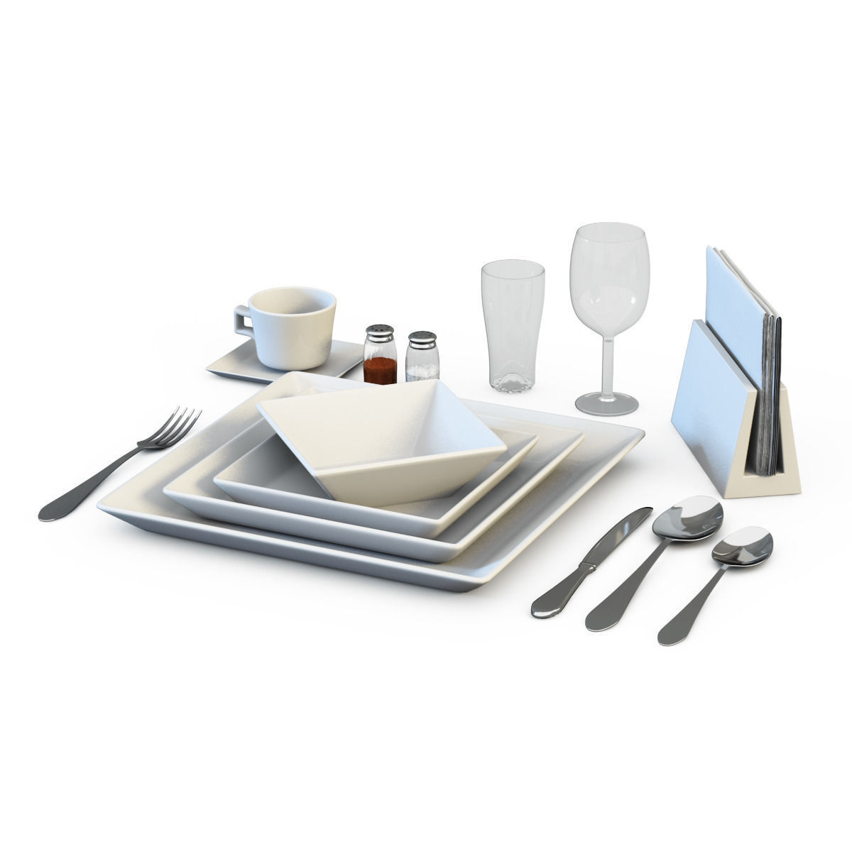 Laying set of plates and silverware 3D model_2