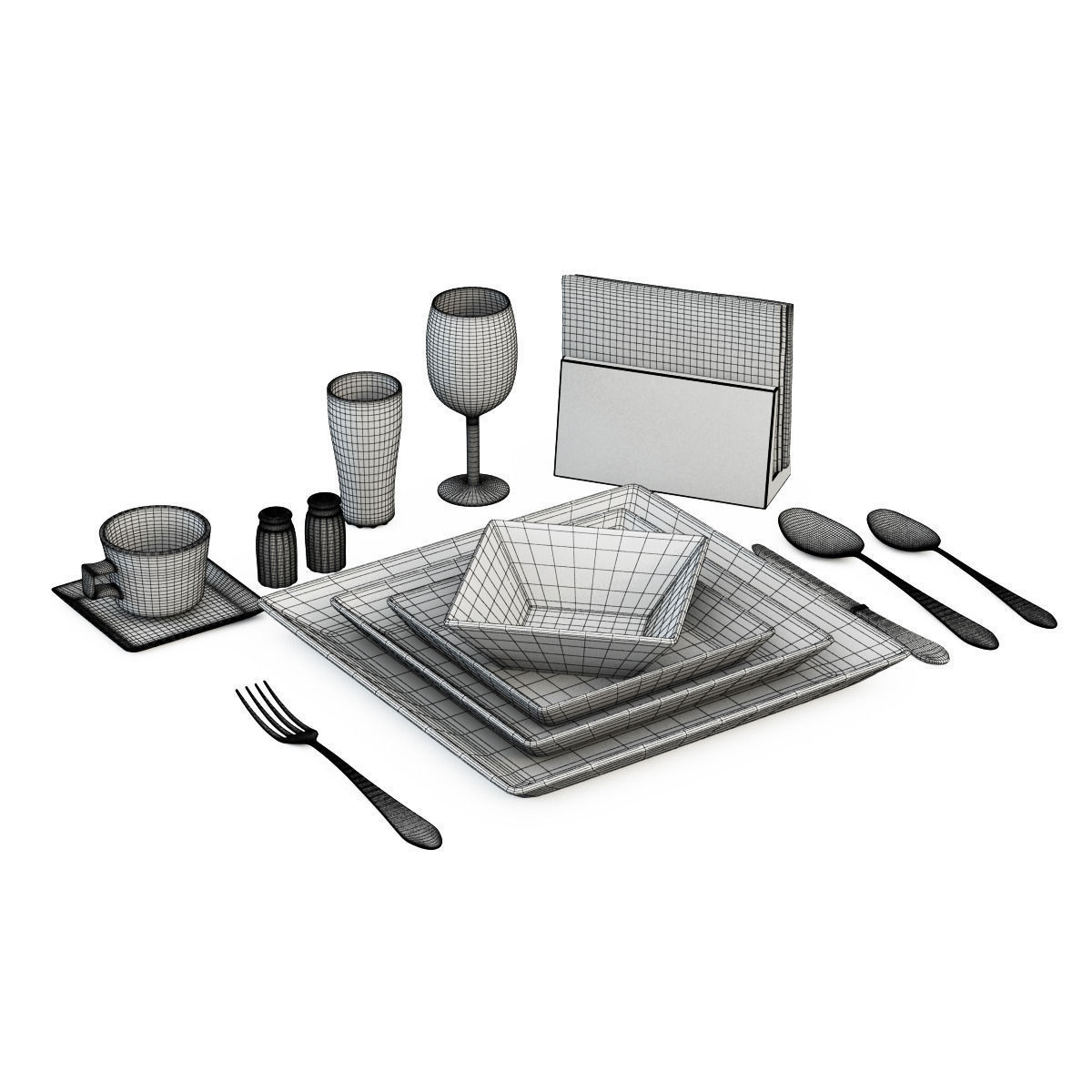 Laying set of plates and silverware 3D model_4