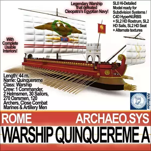 Roman Warship Quinquereme A 3D model