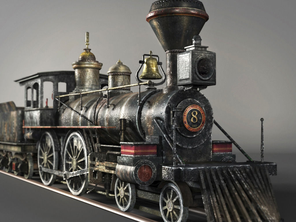 American Steam Locomotive Engine Low-poly 3D model_1