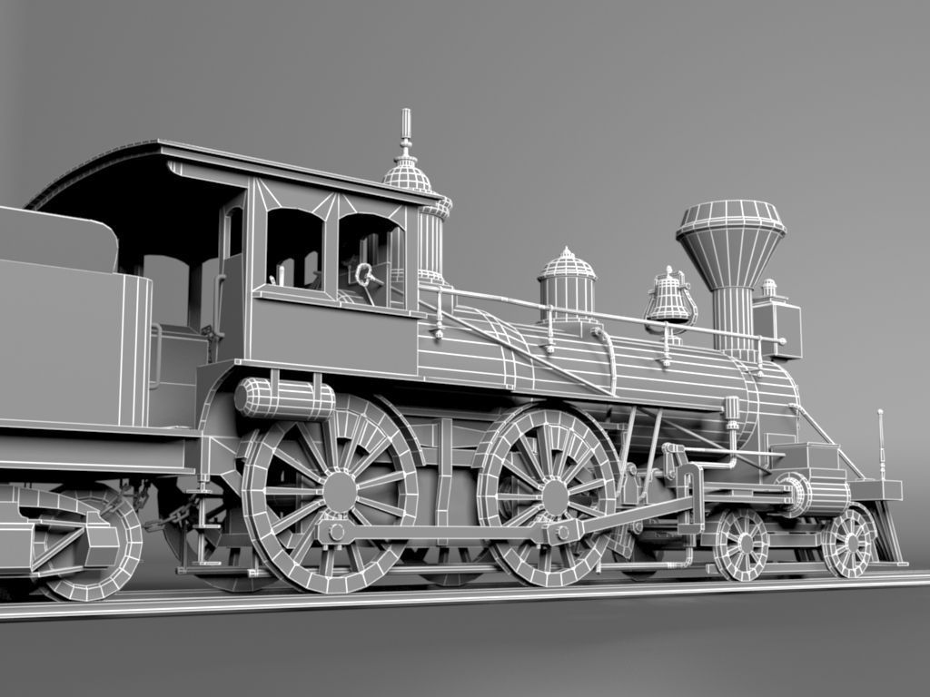 American Steam Locomotive Engine Low-poly 3D model_11