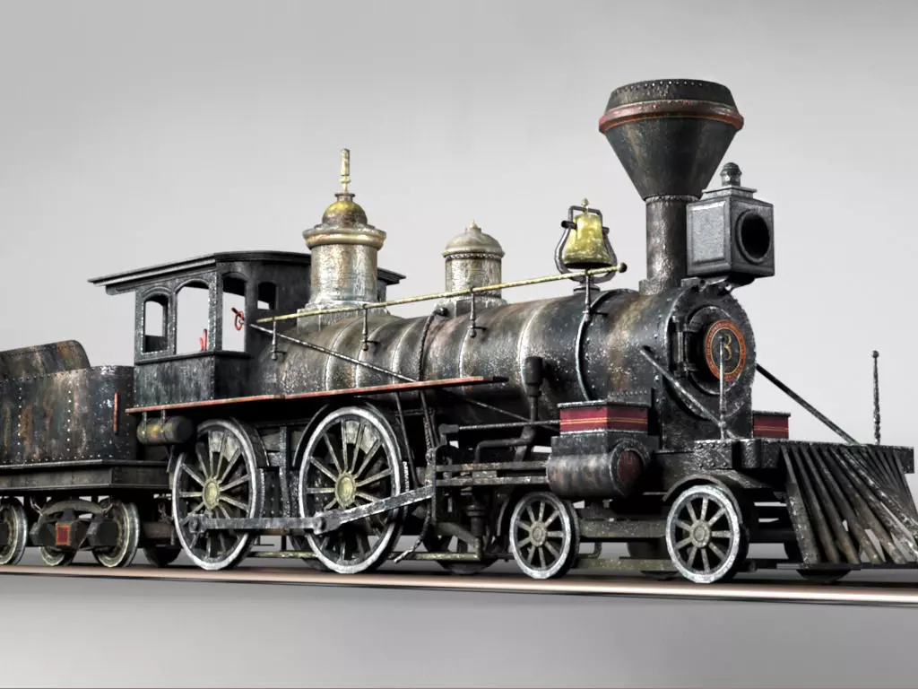 American Steam Locomotive Engine Low-poly 3D model_0