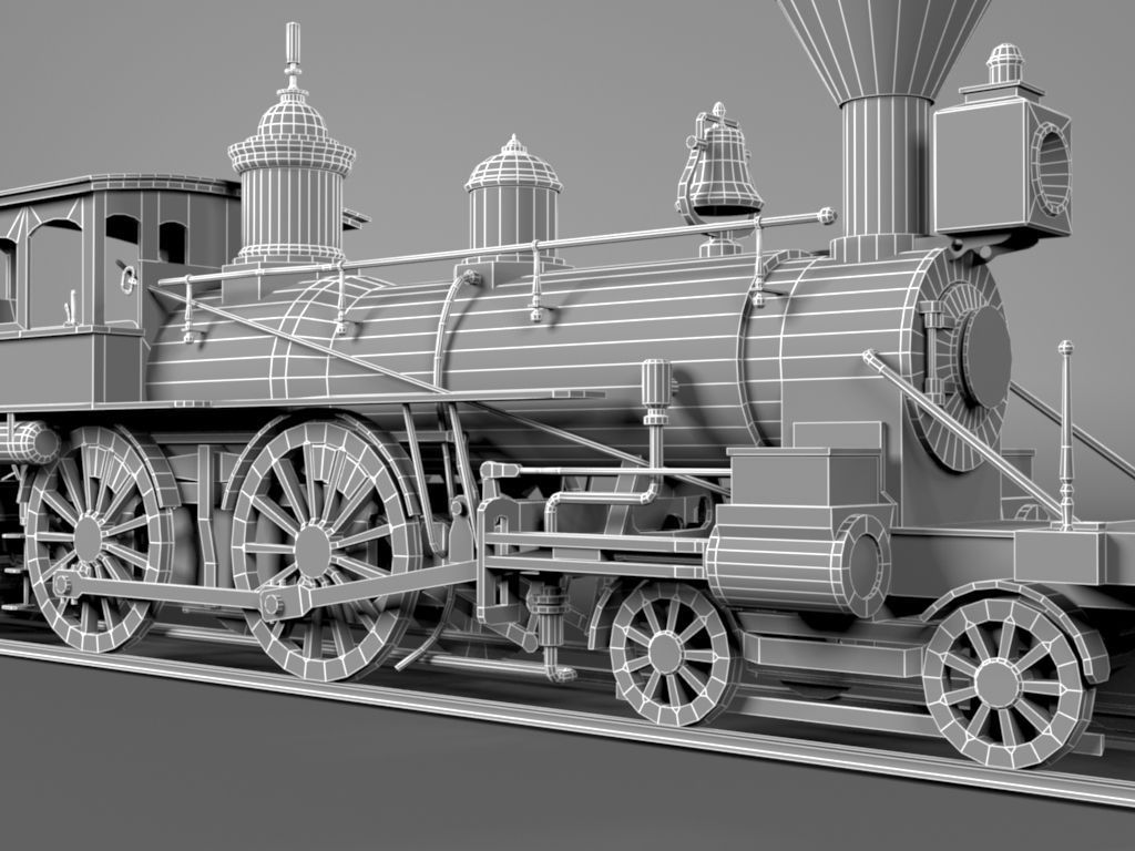 American Steam Locomotive Engine Low-poly 3D model_12