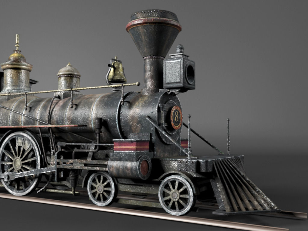American Steam Locomotive Engine Low-poly 3D model_9