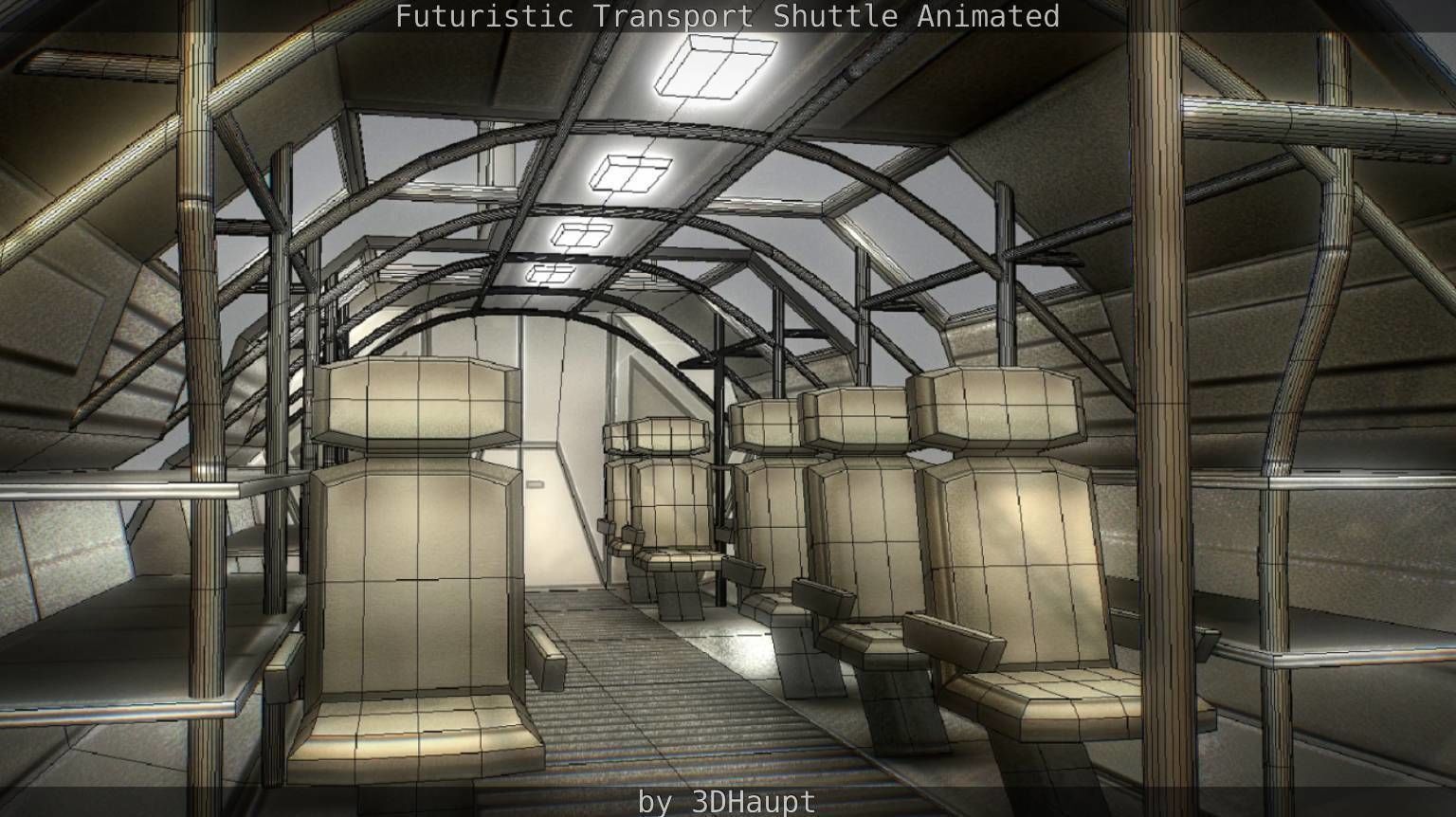 Futuristic Transport Shuttle Rigged  Low-poly 3D model_103