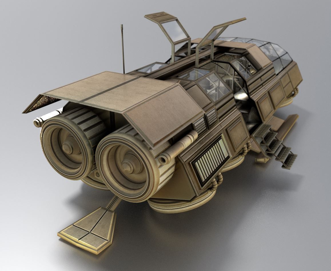 Futuristic Transport Shuttle Rigged  Low-poly 3D model_6