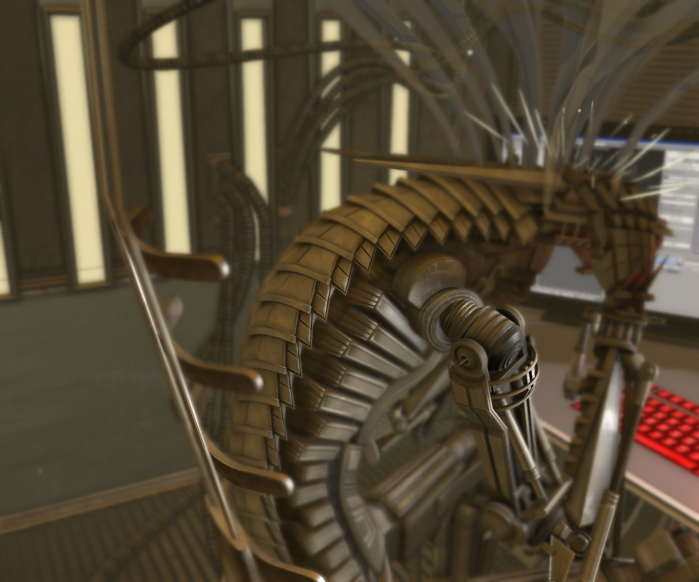 24h-burnoutbot man at desk in futuristic office Free 3D model_26