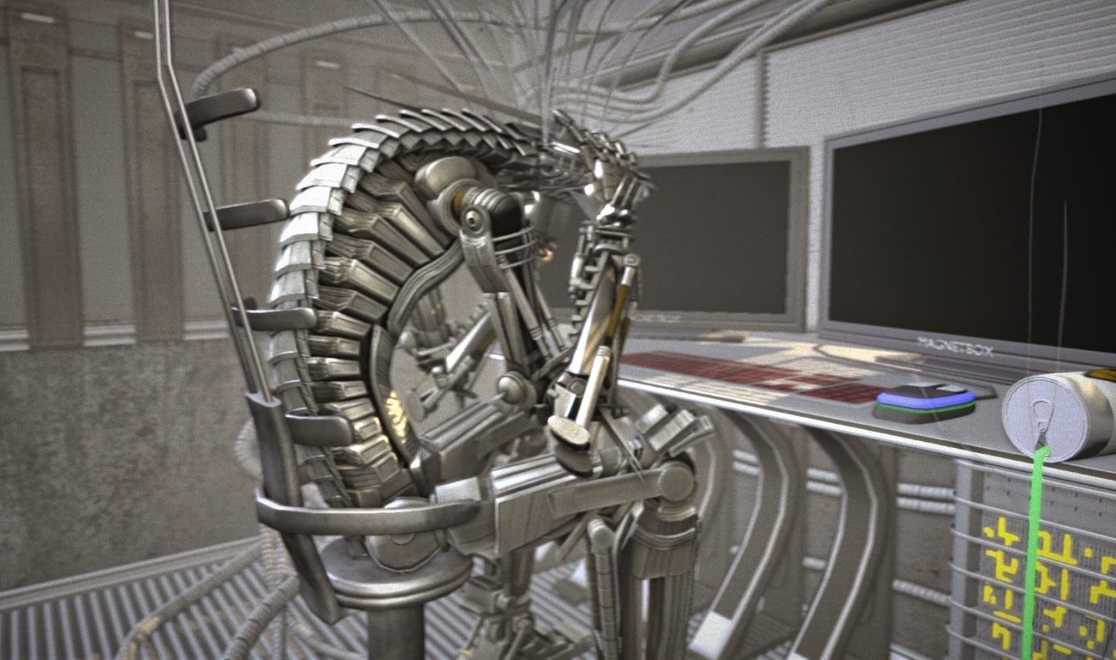 24h-burnoutbot man at desk in futuristic office Free 3D model_8