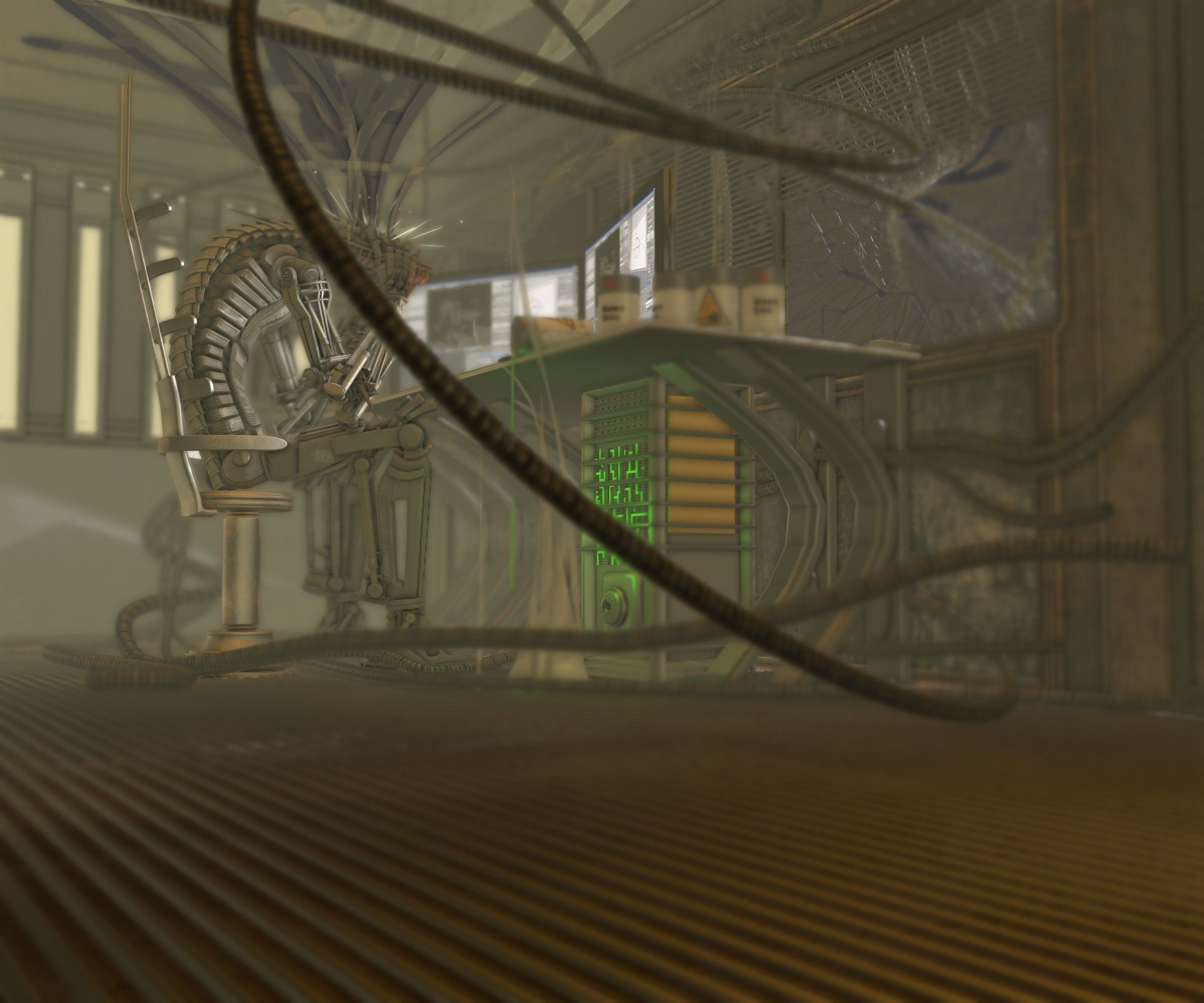 24h-burnoutbot man at desk in futuristic office Free 3D model_78