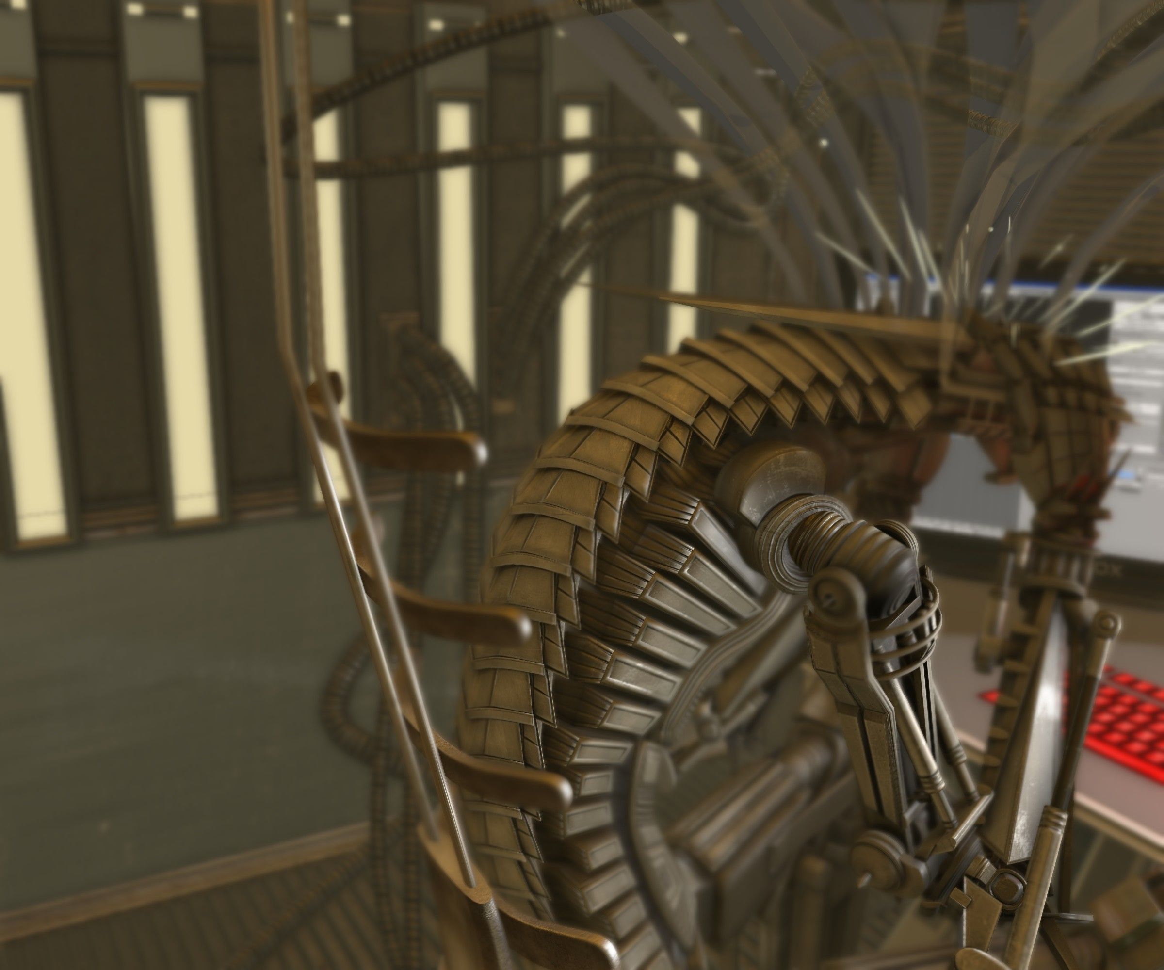 24h-burnoutbot man at desk in futuristic office Free 3D model_22